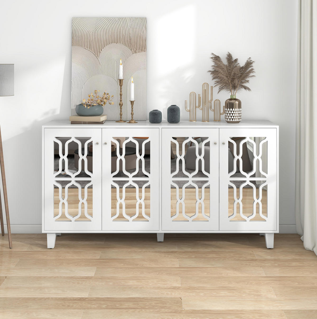ANRICHTE mit 4 Türen 160 x 40 x 84 cm Weiß MDF - Weiß, Holzwerkstoff (160/84/40cm) - Meubliv