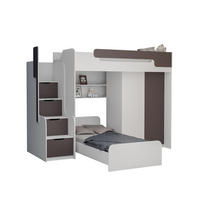 ETAGENBETT ARTHUR 90/200 in Weiß/Grau mit zusätzliches Bett und Kleiderschrank - Weiß/Grau, Holzwerkstoff (90/200cm) - Deine Möbel 24