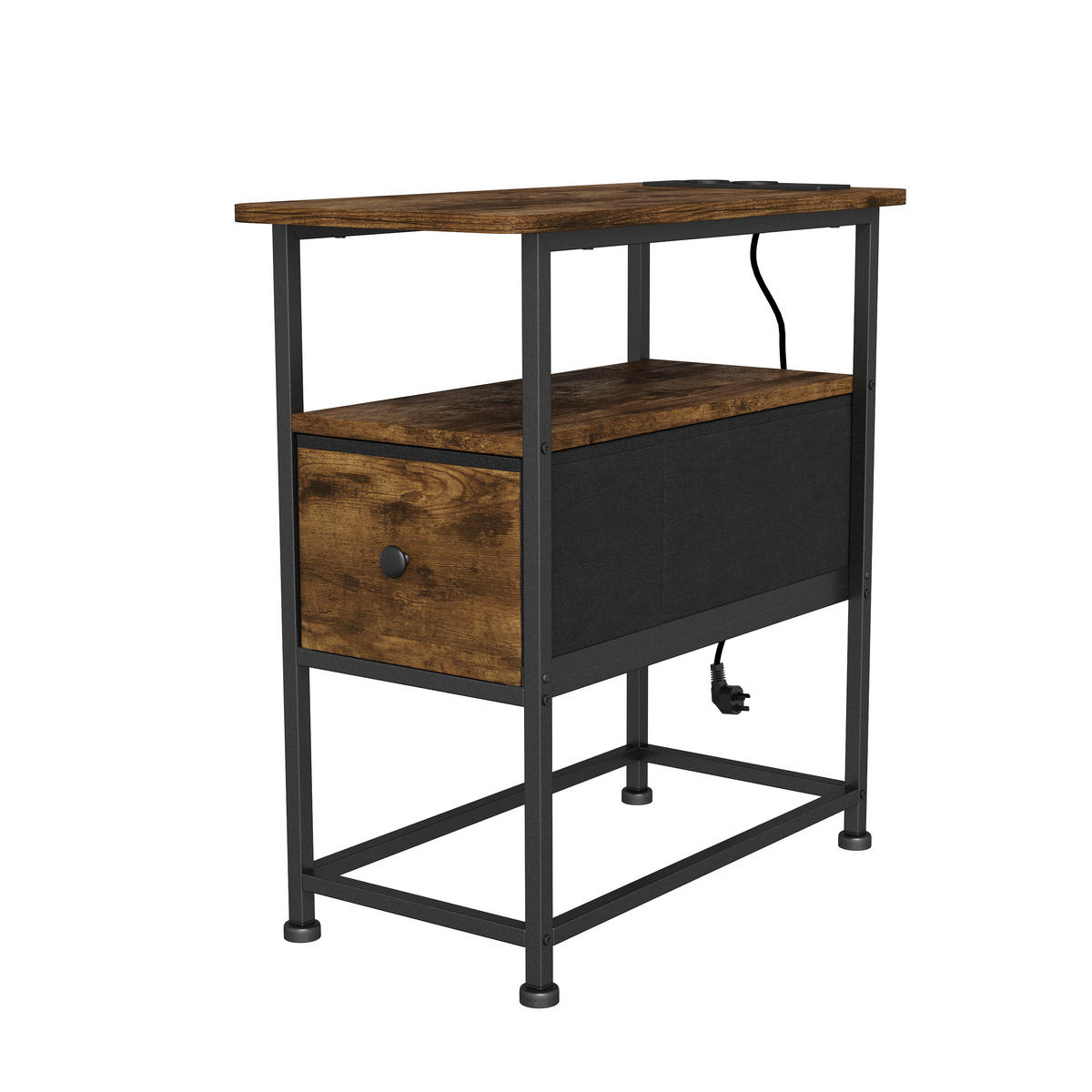 BEISTELLTISCH LED, 1 Schublade, EU-Steckdose, modern, 60x30x62 cm, Tigerholzoptik - Nussbaumfarben, Holz (60/30/62cm) - EuroLiving