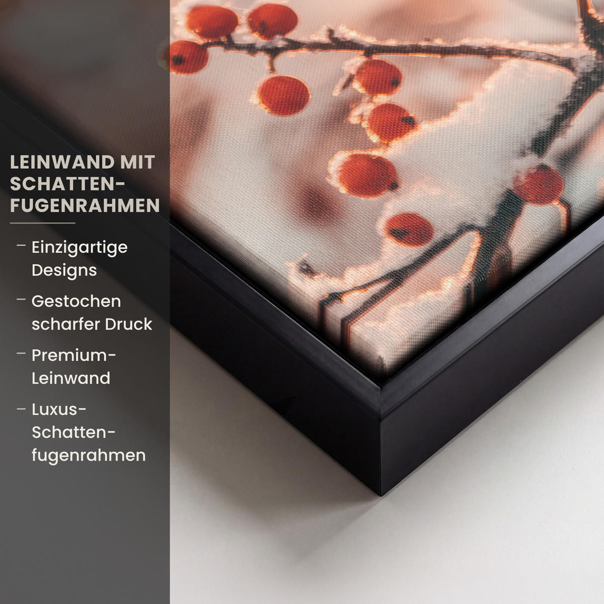 LEINWAND Bilder mit Rahmen - Vogel - Zweig - Winter - Tiere - Schnee - 40x30 - Bernsteinfarben, Textil (40/30cm) - MuchoWow