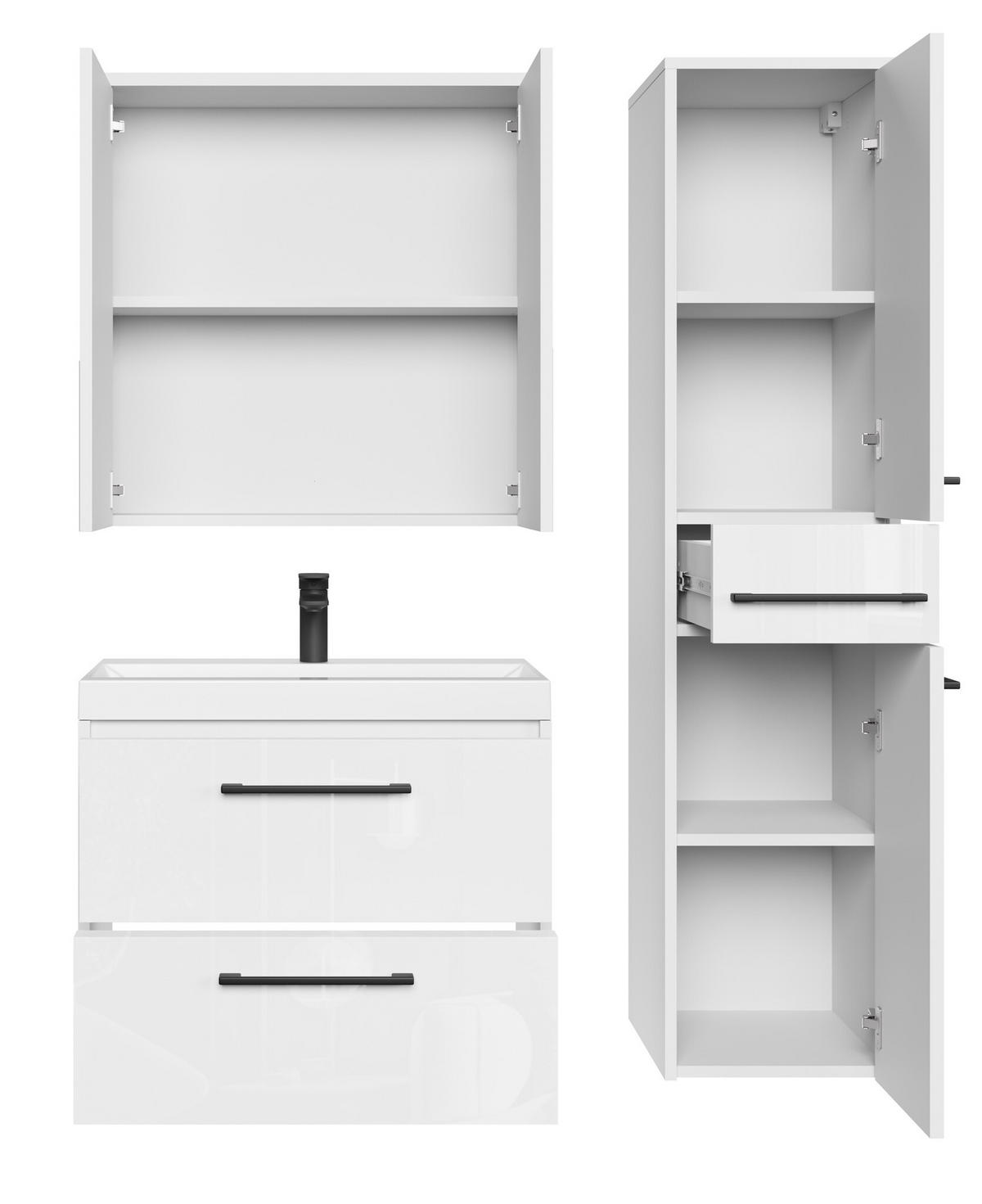 BADMÖBEL-SET Florence 4 Teile Weiß Hochglanz - 60 x 35 x 51 cm - Weiß, Holz (60/51/35cm) - Badplaats