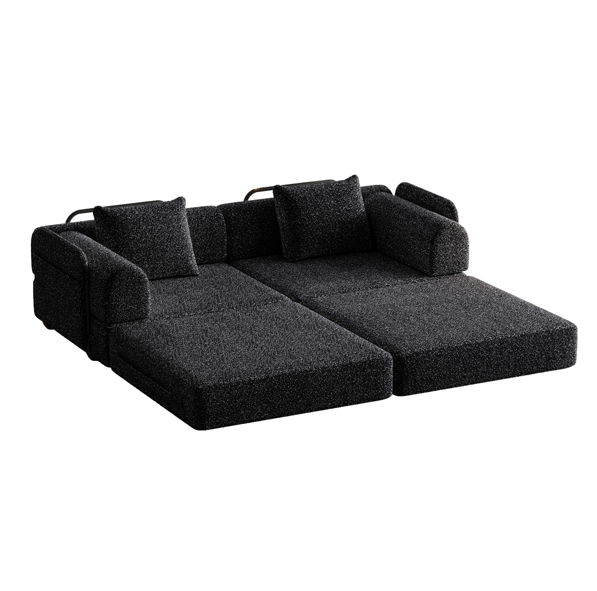 SCHLAFSOFA 2-in-1, Chenille mit Armlehnen-Staufach & Stahlrahmen, 183,8/181,6/49,5 cm, Schwarz - Schwarz, Textil (183.8/49.5/181.6cm) - Redom