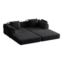 SCHLAFSOFA 2-in-1, Chenille mit Armlehnen-Staufach & Stahlrahmen, 183,8/181,6/49,5 cm, Schwarz - Schwarz, Textil (183.8/49.5/181.6cm) - Redom