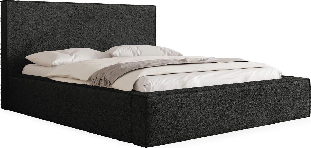 POLSTERBETT Terra mit Bettkasten, Schwarz Boucle 200x200 cm - Birkefarben/Schwarz, Holz/Holzwerkstoff (200/200cm) - WFL GROUP