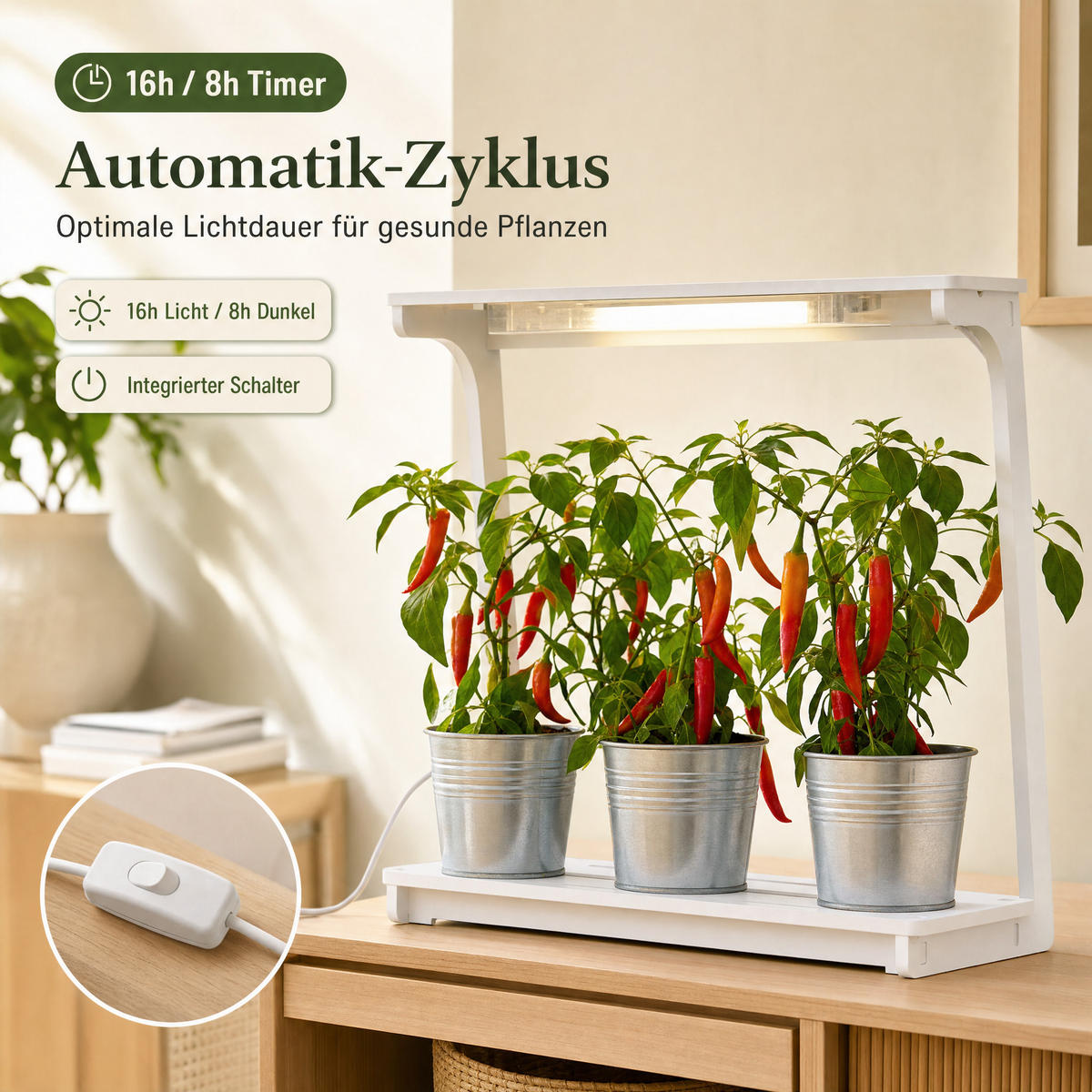 LED-PFLANZENLEUCHTE Northpoint 14W Vollspektrum 4000K mit 16h Timer Stecksystem - Weiß, Kunststoff (46.9/48/19.9cm) - Northpoint