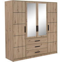 DREHTÜRENSCHRANK Kavo mit Spiegel und 4 Türen, eiche Artisan - Schwarz/Eiche Artisan, Holzwerkstoff (200/200/58cm) - Beautysofa