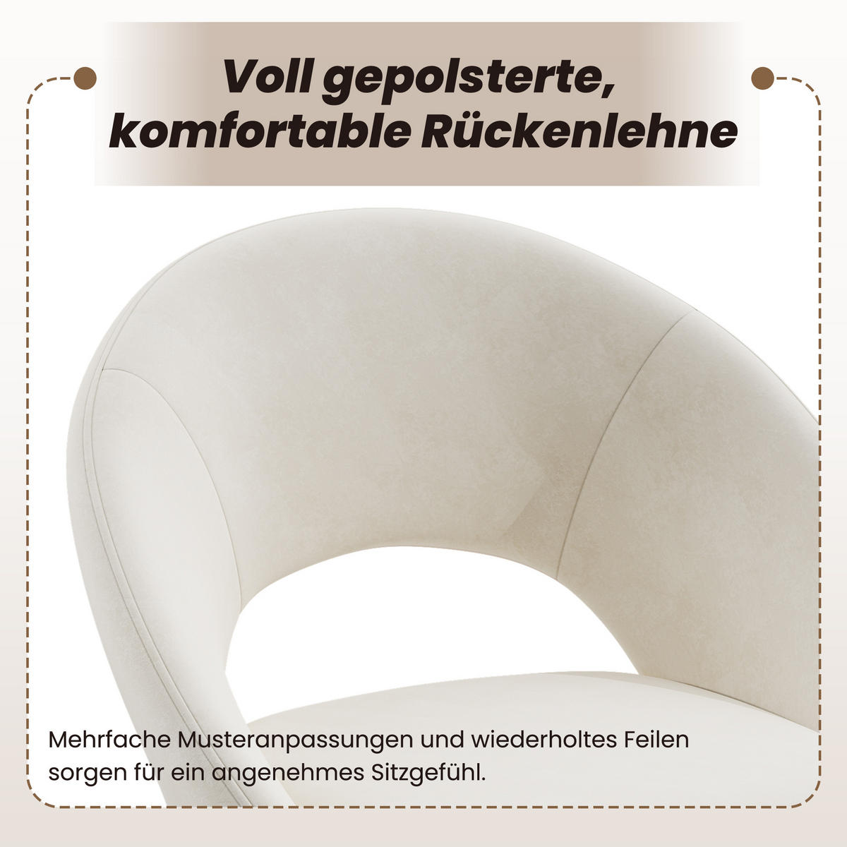 JÍDELNÍ ŽIDLE ergonomické (sada 2 ks), sametové čalounění, kovové nohy - béžová, textil (59/77.5/59cm) - Urban Meuble