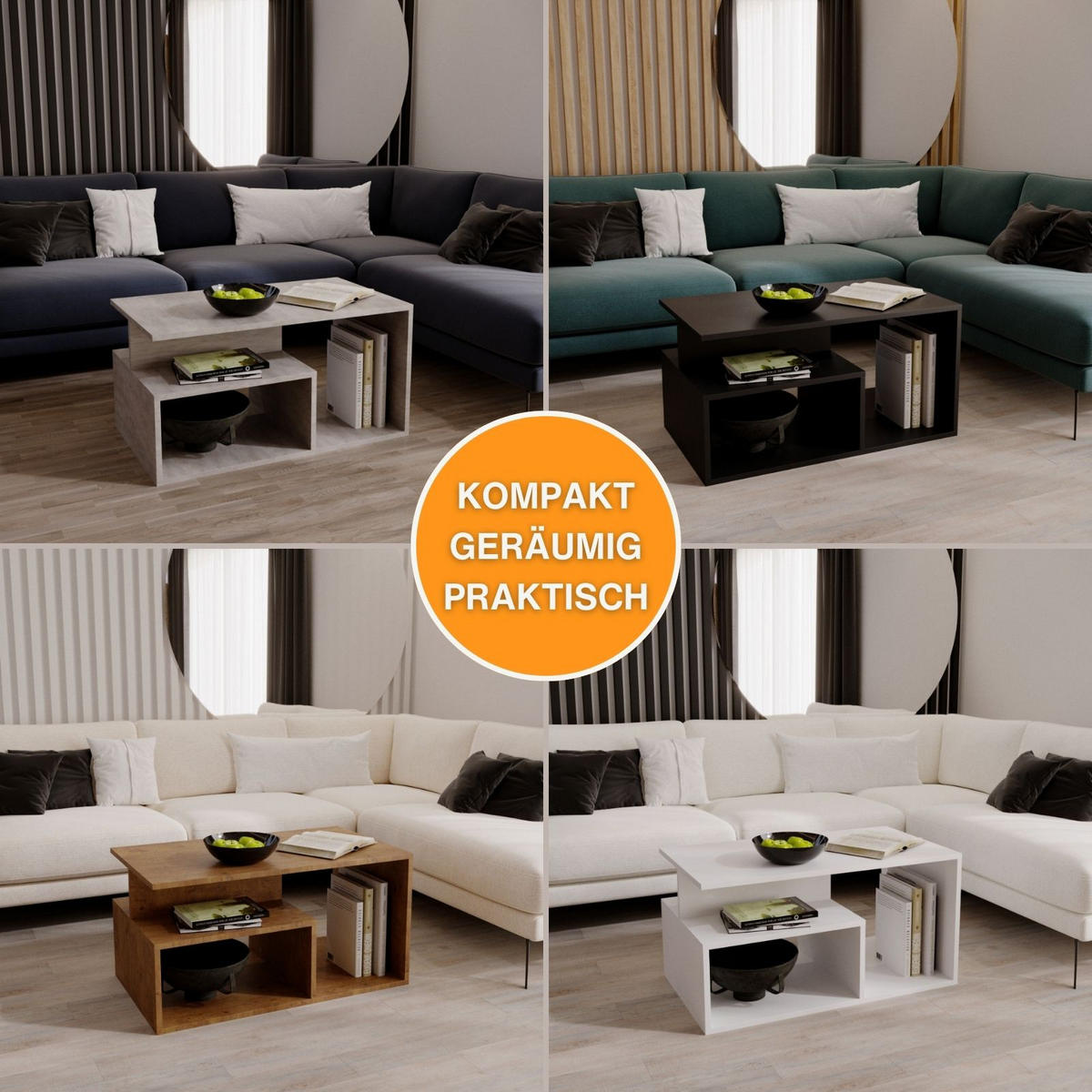 COUCHTISCH Holzwerkstoff rechteckig stabil Beton-Grau 44/50/90cm - Grau, Holzwerkstoff (50/90/44cm) - CraftPAK