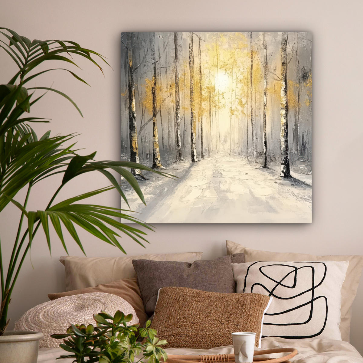 LEINWANDBILD Winter - Abstrakt - Schnee - Natur - Sonne Deko Groß 90x90 cm - Grau, Textil (90/90cm) - MuchoWow