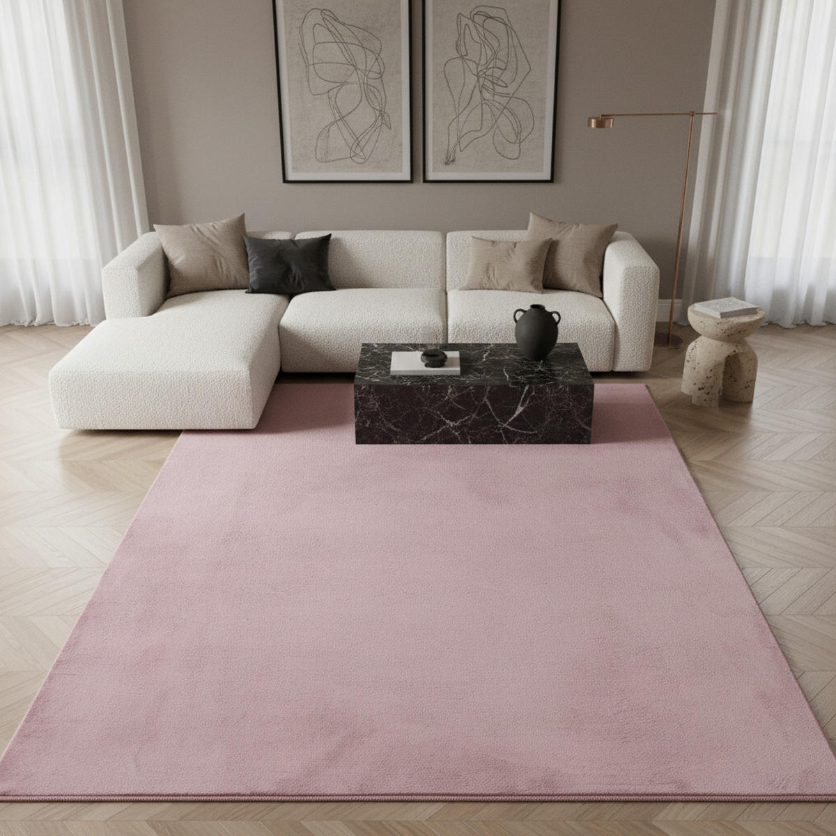 TEPPICH Flur Einfarbig Pflegeleicht Waschbar Wohnzimmer OEKO-TEX Rosa 240x340 cm Gekettelt – NECKAR - Rosa, Textil (240/340cm) - KADIMA DESIGN