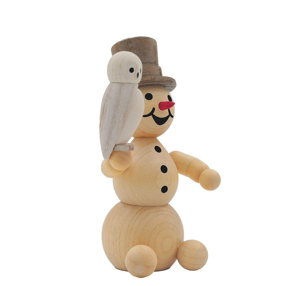 HOLZFIGUR Schneemann mit Schnee-Eule 9 cm - Multicolor, Holz (5/1/0.1cm)
