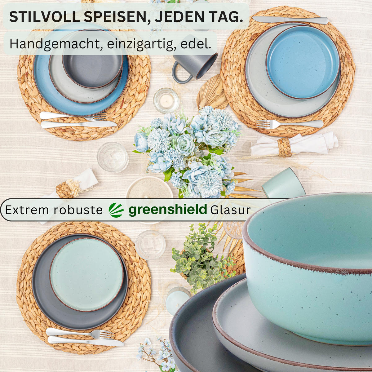 KOMBISERVICE BOMBAY SKY SHADES - 16 teilig aus Steingut - Blau/Multicolor, Stein (50/30/80cm) - Sänger
