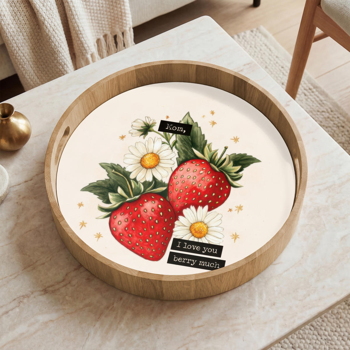 TABLETT - Erdbeeren - Gänseblümchen - Zitat - Sterne - 40x40 cm - Multicolor, Holz (40/5/5cm) - OnlyWow