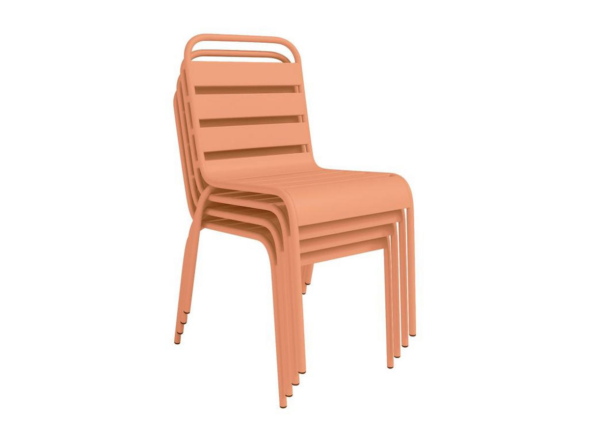 GARTEN-ESSGRUPPE: Tisch L. 80 cm + 2 stapelbare Stühle - Metall - Hellorange - MIRMANDE von MYLIA - Orange, Metall - Vente-Unique