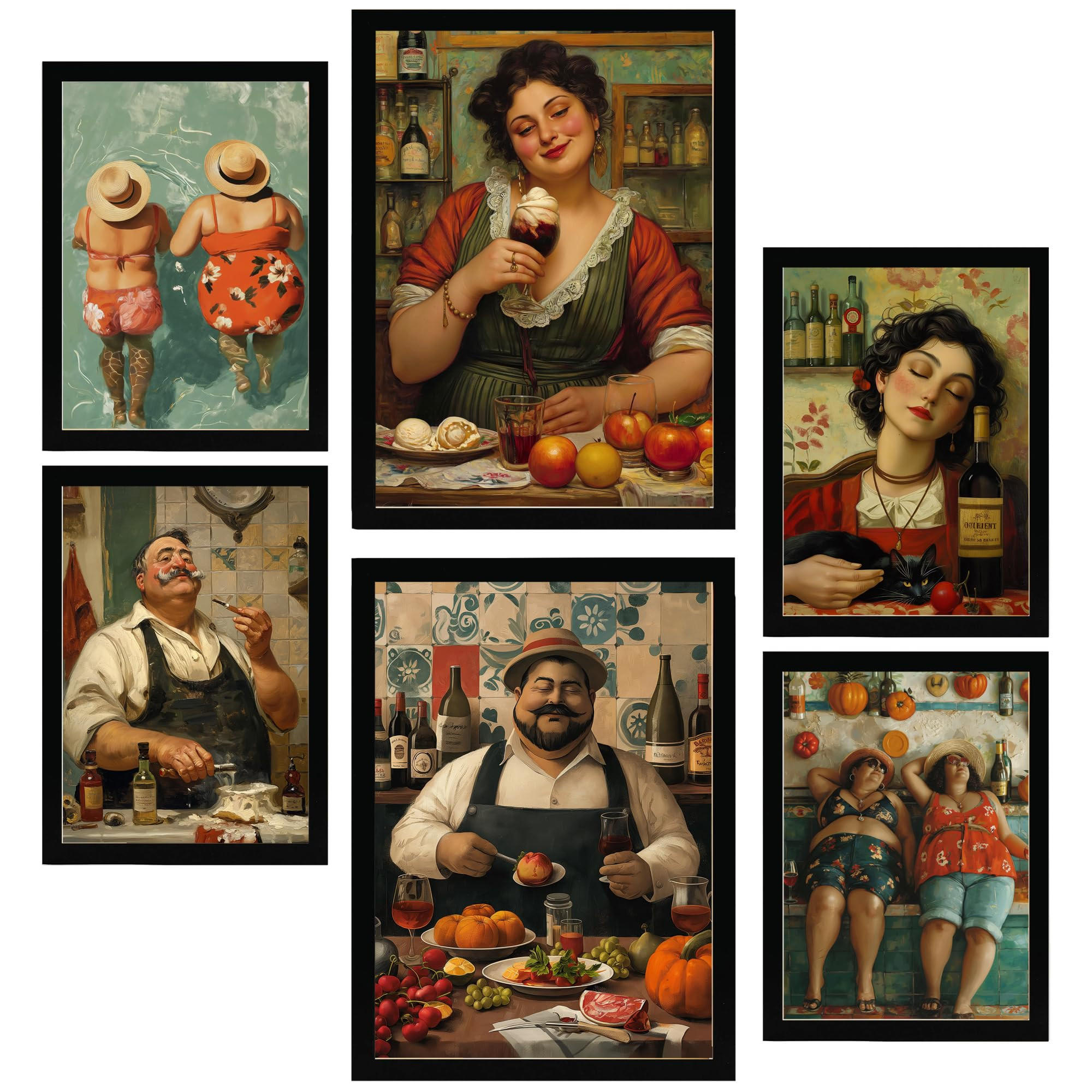 POSTER Set Mit 6 Italienischer Sommer A3 & A4 Schwarzer Rahmen - Schwarz, Papier (29/3cm) - Nacnic