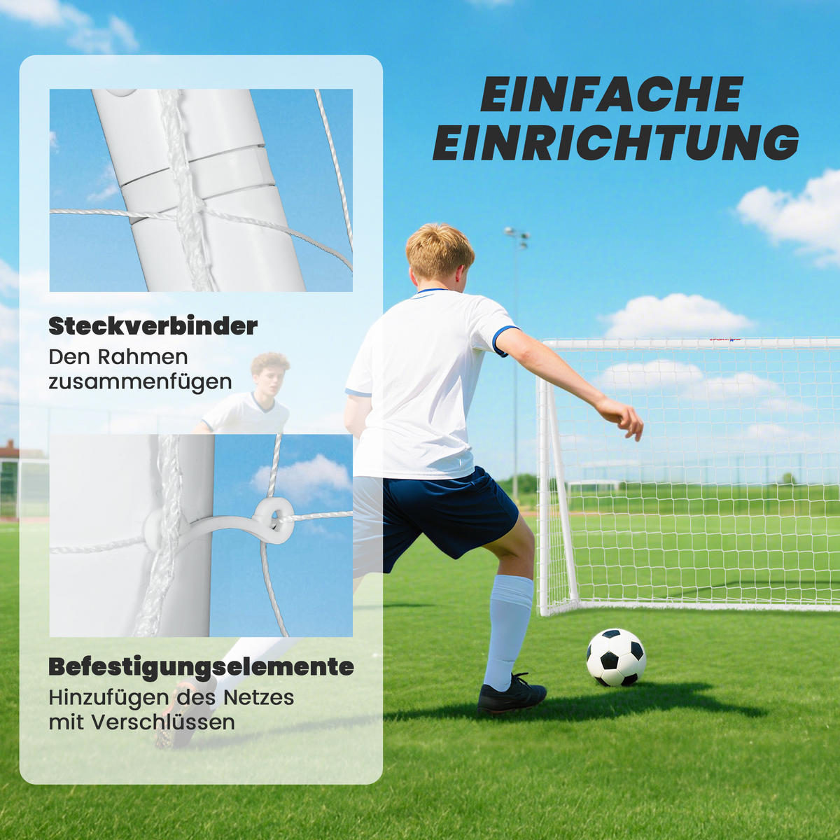FUSSBALLTOR für Jugendliche & Erwachsene 240 x 90 x 180 cm wetterfest - Weiß, Kunststoff (90/240cm) - SPORTNOW