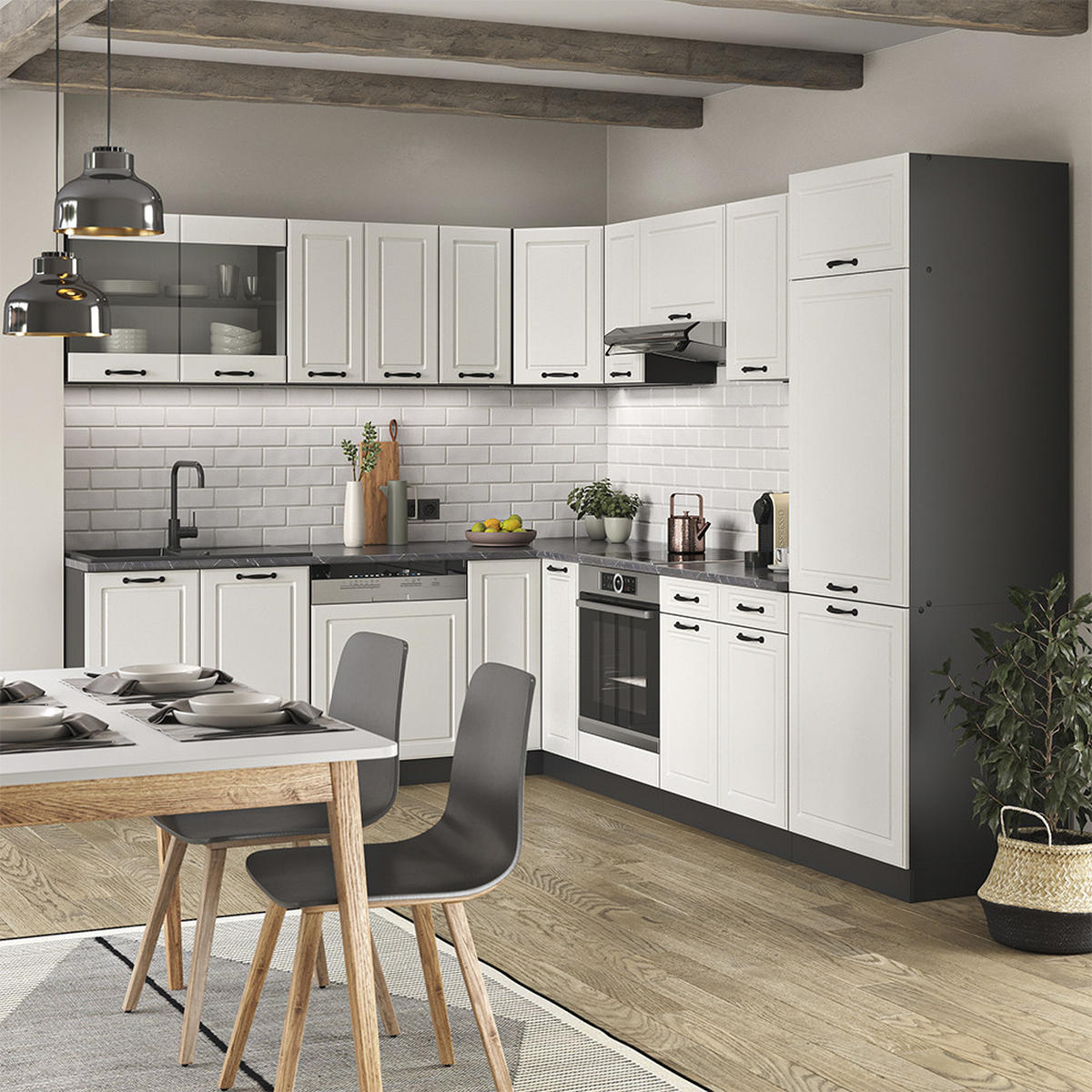 KÜCHENFRONT R-Line Weiß Landhaus 79.2 x 59 cm Möbelfront für den Hängeglasschrank - Weiß, Holzwerkstoff (79.2/59/1.6cm) - Vicco