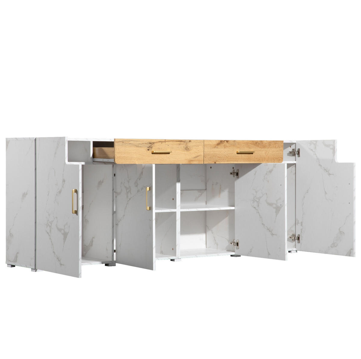 SIDEBOARD aus Spanplatte 208x39,5x80 cm Weiß mit 4 Türen und 2 Schubladen - Weiß, Holzwerkstoff (208/80/39.5cm) - IVMEU