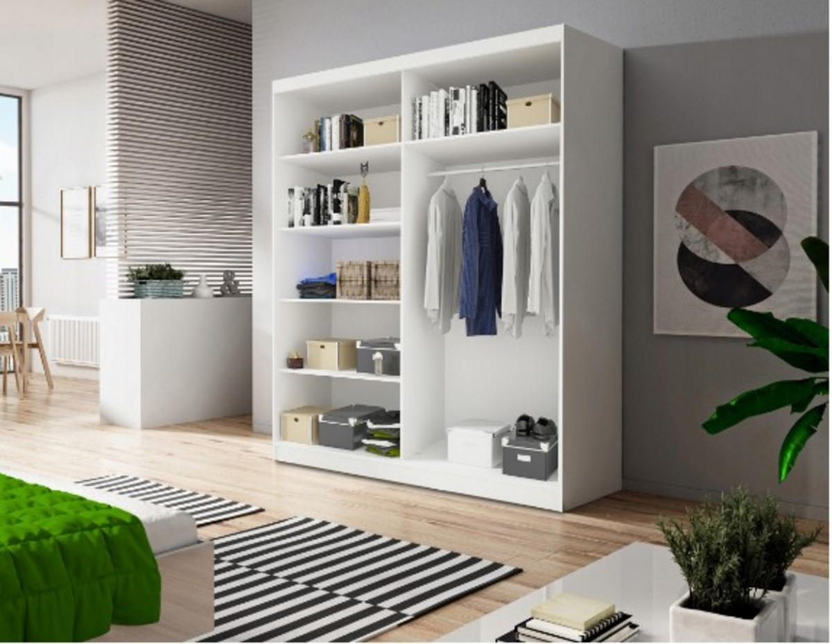 SCHIEBETÜRENSCHRANK - LARA 01 (Sonoma + Weiß) - Weiß/Sonoma Eiche, Holzwerkstoff/Metall (150/200/61cm) - Möblo