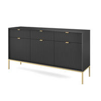 SIDEBOARD STELLARE 154/83/39 cm mit 3 Schubladen 3 Türen Schwarz - Goldfarben/Schwarz, Holzwerkstoff (154/83/39cm) - MASSENO