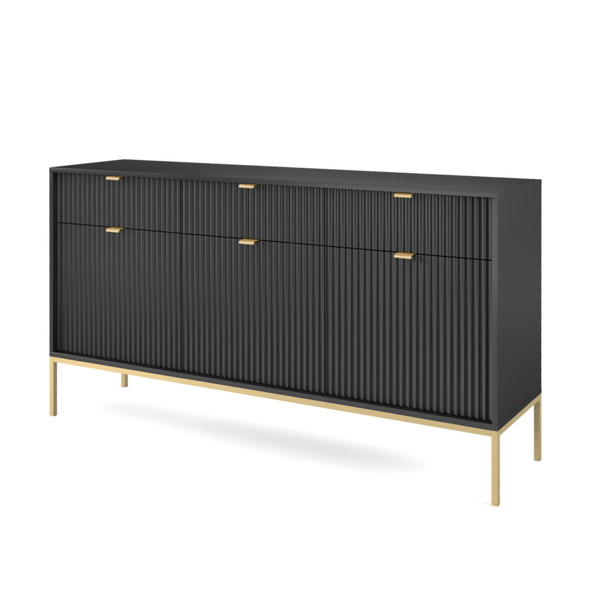 SIDEBOARD STELLARE 154/83/39 cm mit 3 Schubladen 3 Türen Schwarz - Goldfarben/Schwarz, Holzwerkstoff (154/83/39cm) - MASSENO