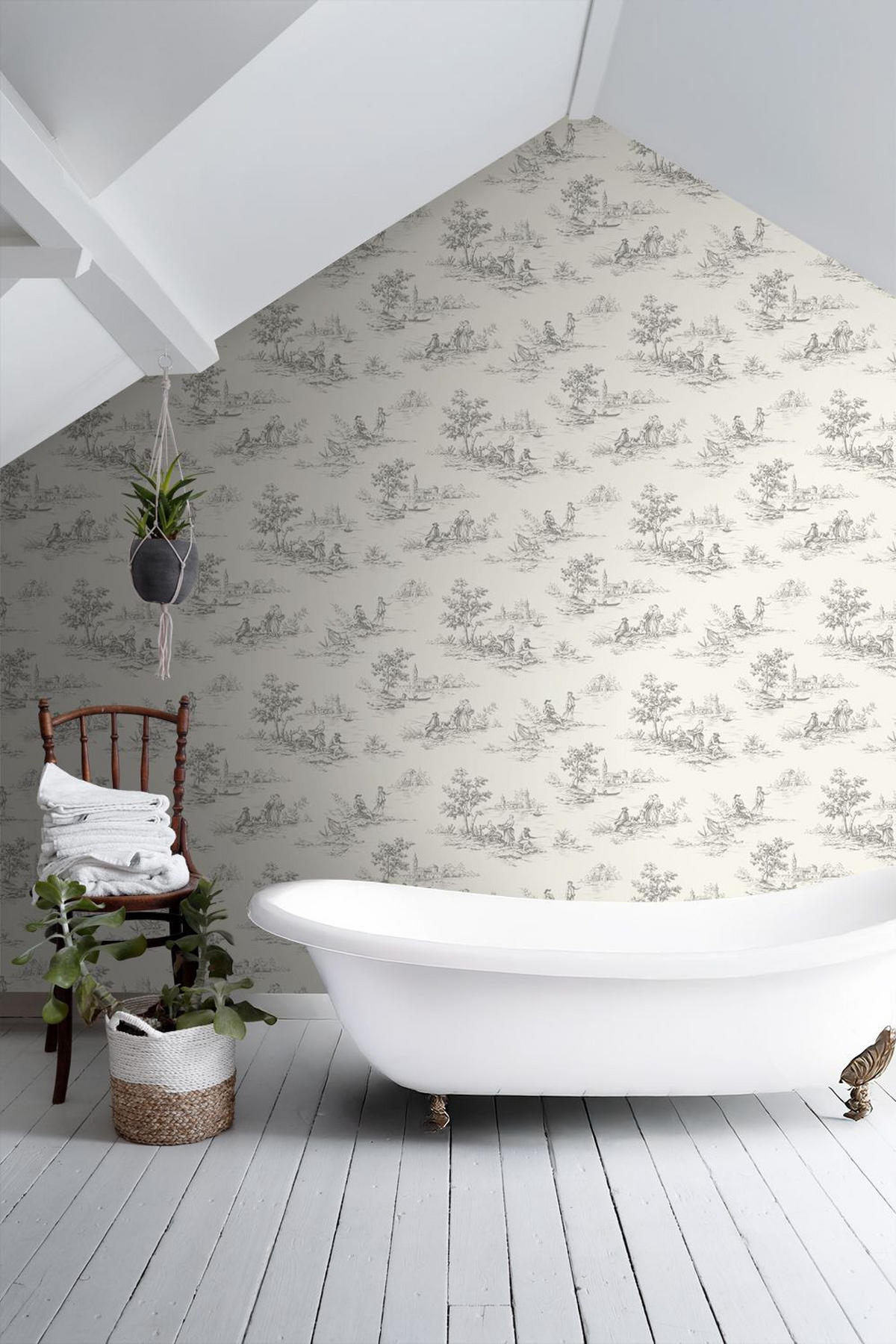 TAPETE Toile de Jouy 50 x 900 cm - Weiß, Papier (50/900cm) - ESTAhome