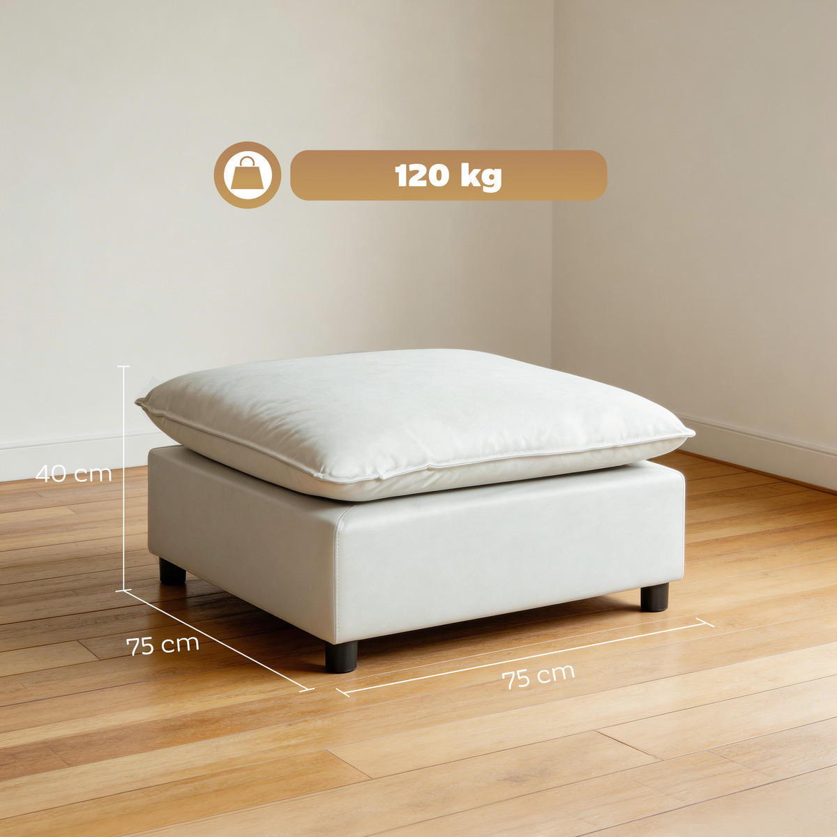 HOCKER DE-16457 große quadratische Sitzfläche Grau - Grau, Holzwerkstoff (75/40/75cm) - ComfortXL