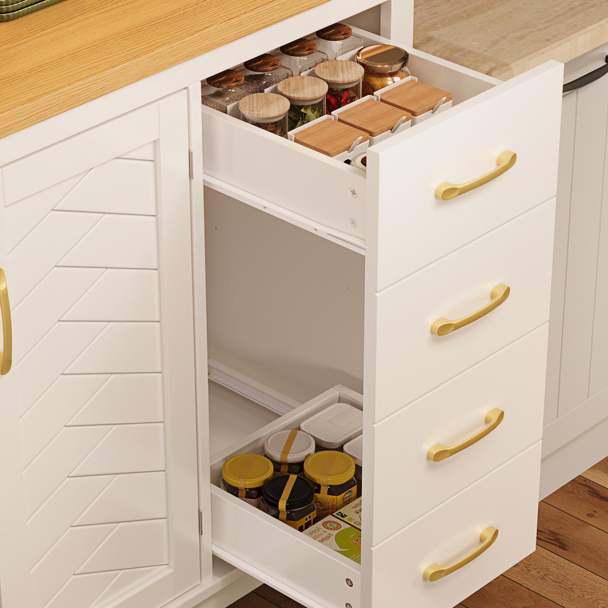 BUFFETSCHRANK mit LED 105,5x40x180 cm MDF Weiß - Weiß, Holzwerkstoff (40/180/105.5cm) - Meubliv