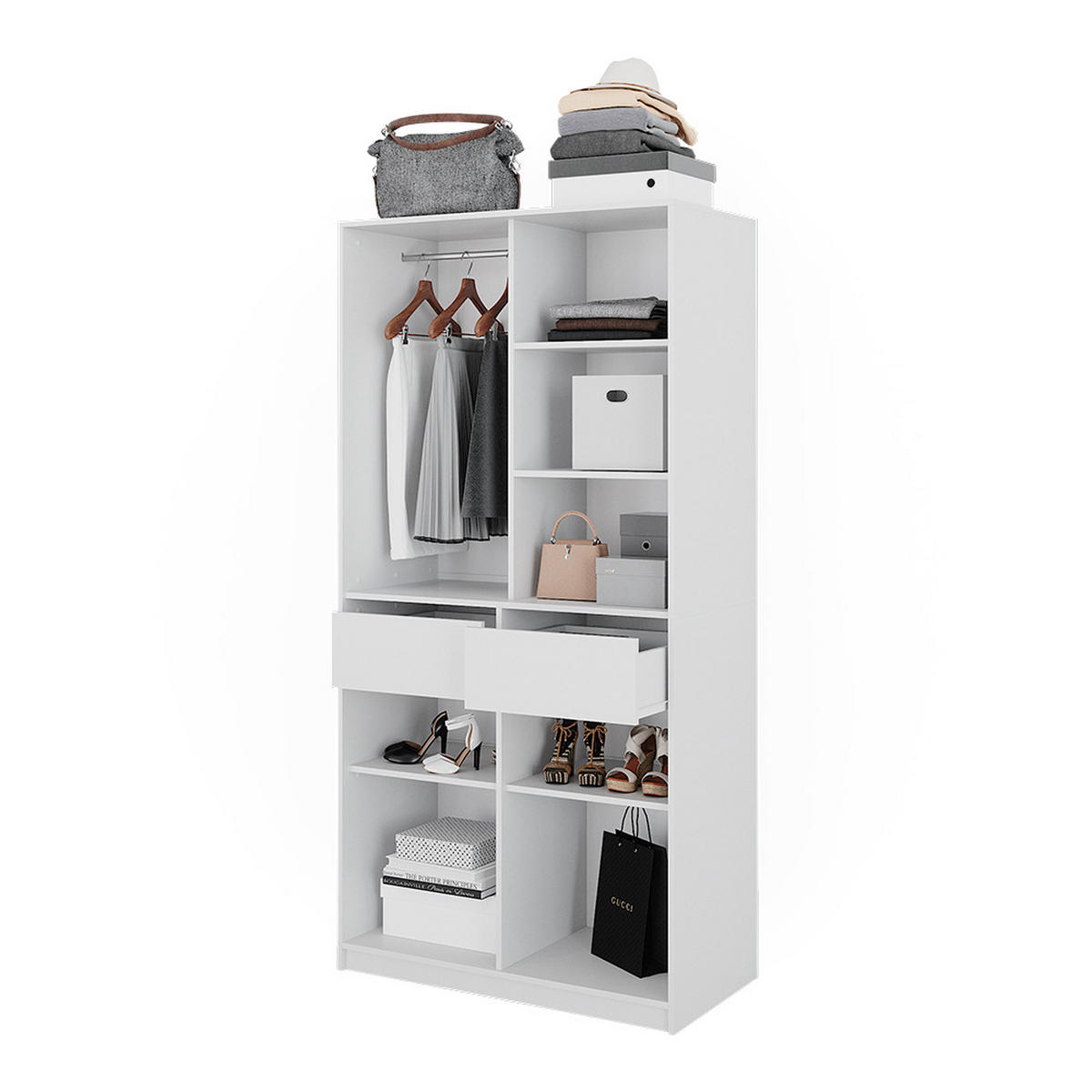 KLEIDERSCHRANK Elmo Weiß 100 x 200 cm mit 2 Schubladen - Weiß, Holzwerkstoff (100/200/50cm) - Vicco