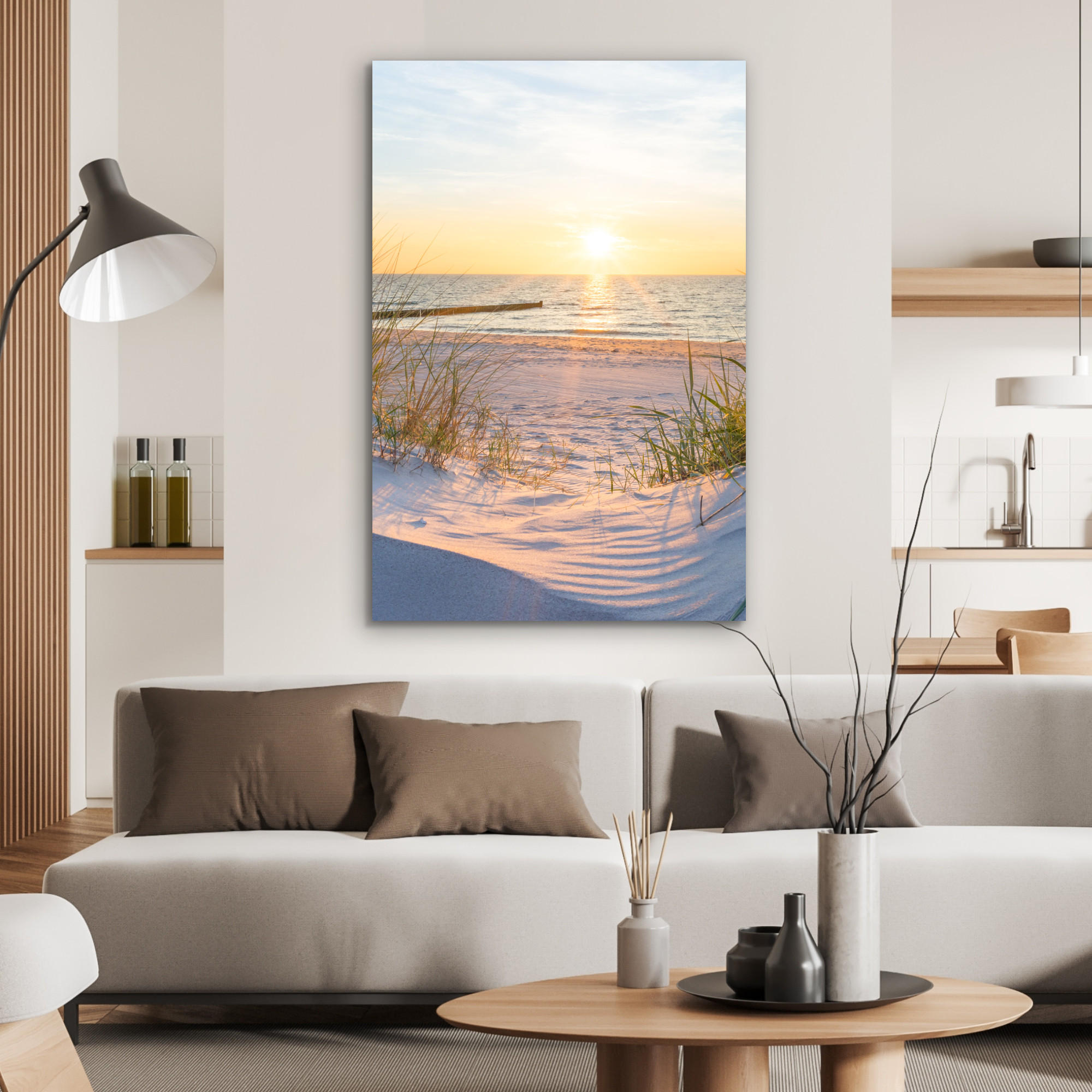 METALLBILD Strand - Sonne - Düne - Gras - Sand - Horizont 60x90 cm - Hellblau, Metall (60/90cm) - MuchoWow