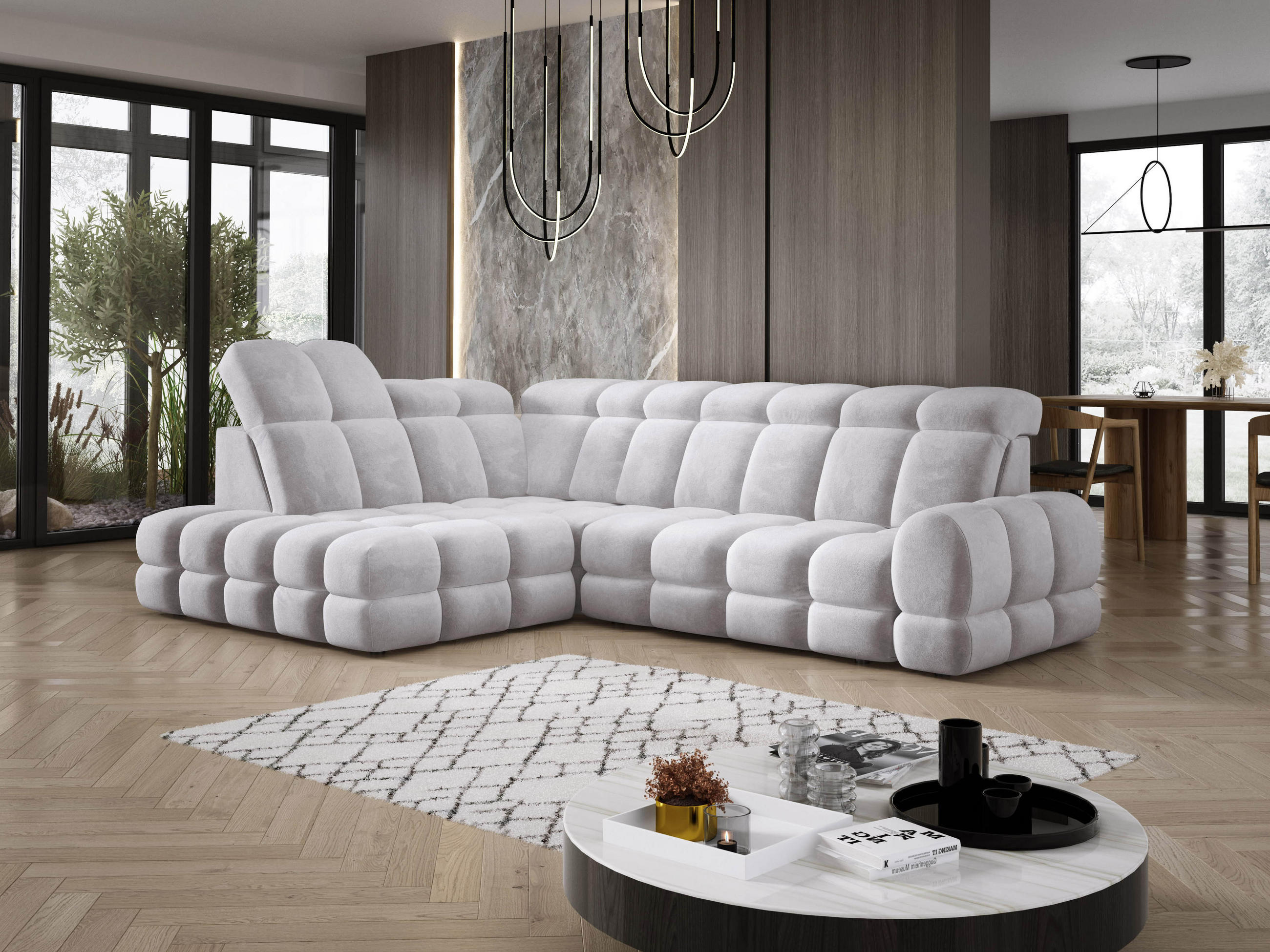 ECKSOFA TOLLO Salvador-stoff L-form 302x217x105 cm silber - Alufarben, Holz/Textil (302/217cm) - DomoHome