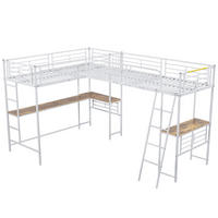 HOCHBETT 90/200 cm DE-04878, mit Tisch und Doppeltreppe in Weiß - Weiß, Holzwerkstoff/Metall (90/200cm) - ComfortXL