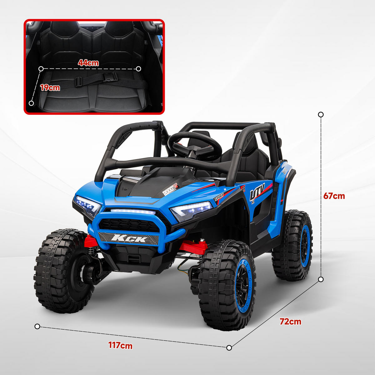 KINDERAUTO Elektro-UTV, 5-7 km/h, 2-Sitzer, Fernbedienung, Musik, Lichter, 1h Fahrtdauer, Blau - Blau, Kunststoff/Metall (117/72/67cm) - AIYAPLAY