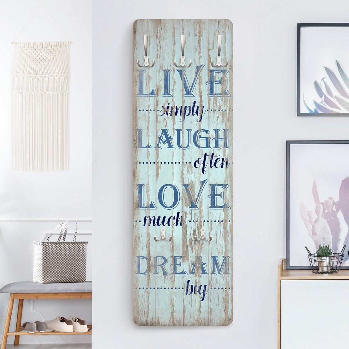 WANDGARDEROBE - Live simply 34/105 cm - Blau, Holzwerkstoff (34/105/1.6cm) - Bilderwelten