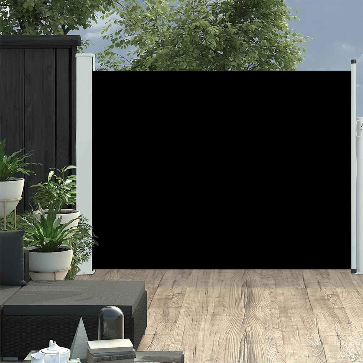 AUSZIEHBARE Seitenmarkise 140x500 cm Schwarz - Schwarz, Textil (500/140/500cm) - furnicato