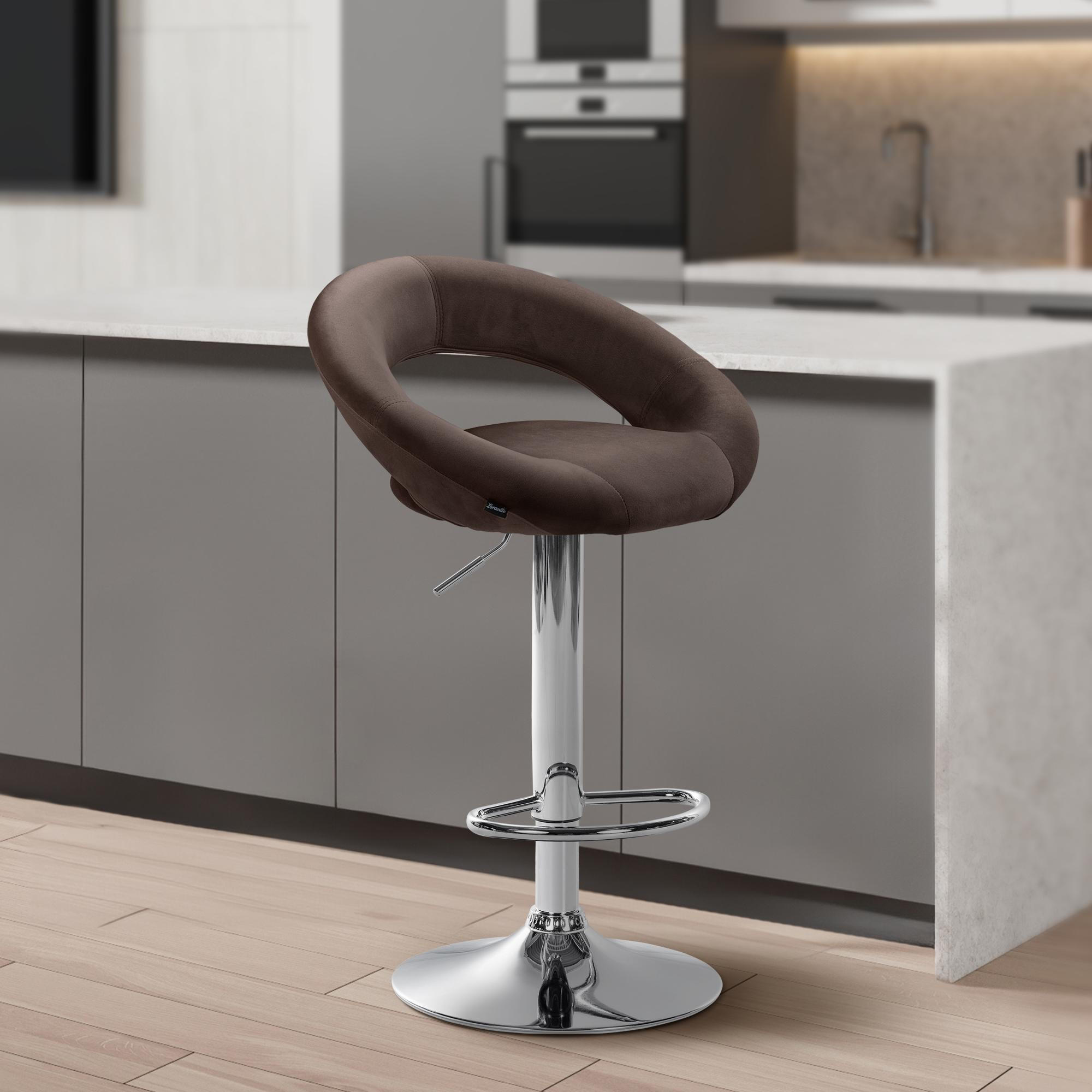 BARHOCKER Samt braun - Chromfarben/Braun, Textil/Metall (53/80/47cm) - CLP