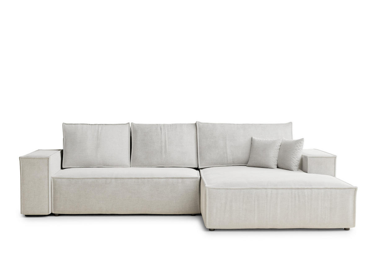 ECKSOFA Maze Beige grau Chenille-Stoff - Rechts Seite - Greige/Schwarz, Holz/Holzwerkstoff (294/185cm) - Maison de Reve