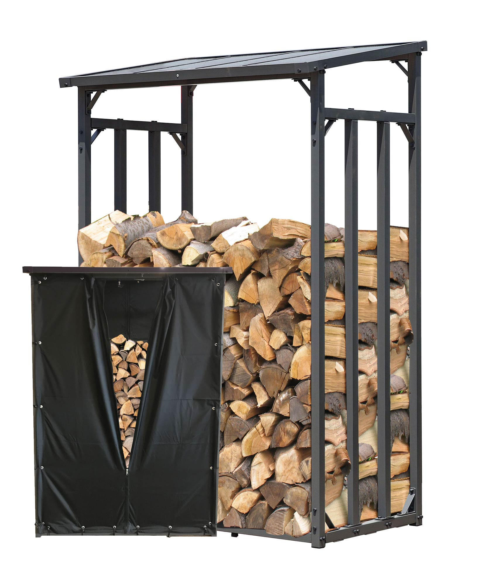 KAMINHOLZREGAL Außen 130x70x185 cm Metall Anthrazit mit Wetterschutz 1,6 m³ / 2 SRM - Anthrazit/Schwarz, Metall (130/185/70cm) - QUICK STAR
