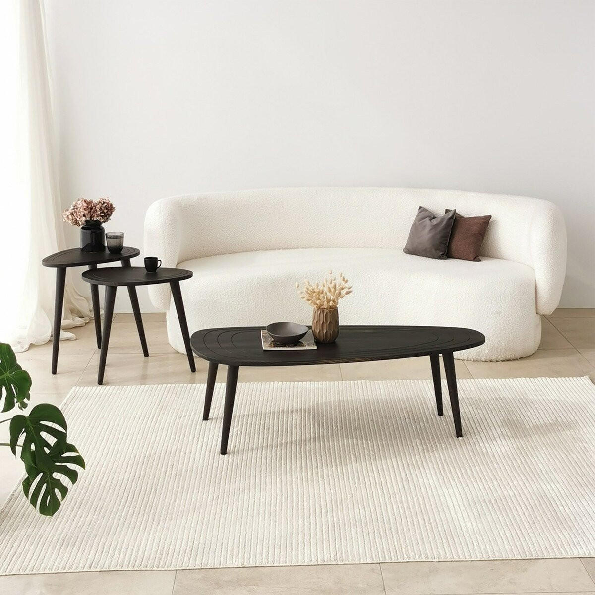 KONFERENČNÍ stolek se zaoblenou deskou, délka 115 cm - SWEET - antracitová, kompozitní dřevo (115/50/38cm) - Calicosy