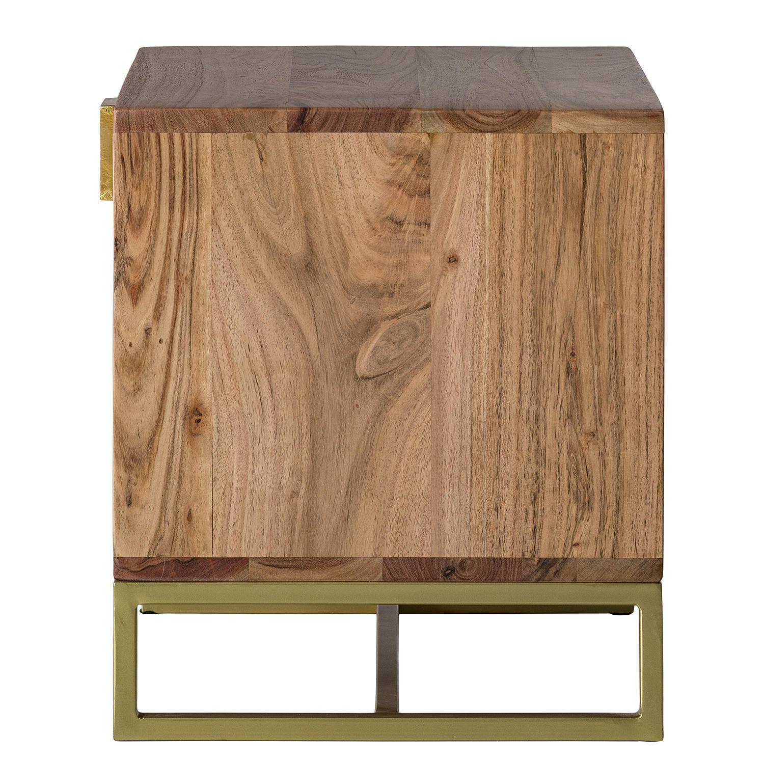 NACHTTISCH - Akazie massiv / Gold - Goldfarben/Akaziefarben, Holz (40/40/35cm) - home24