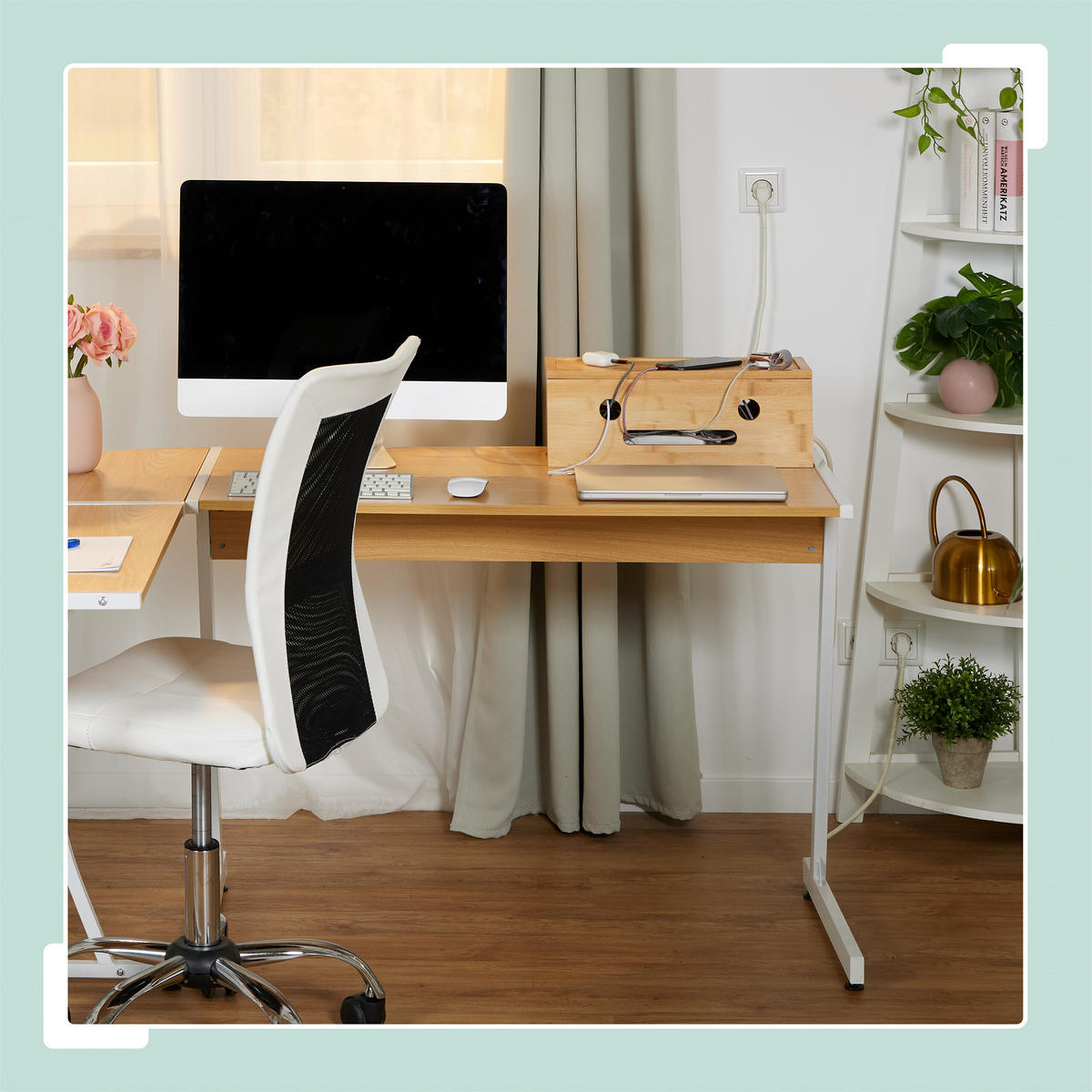 KABELBOX Natur Bambus 15,5x42x16 cm - Hellbraun, Holz (16/42/15.5cm) - Relaxdays