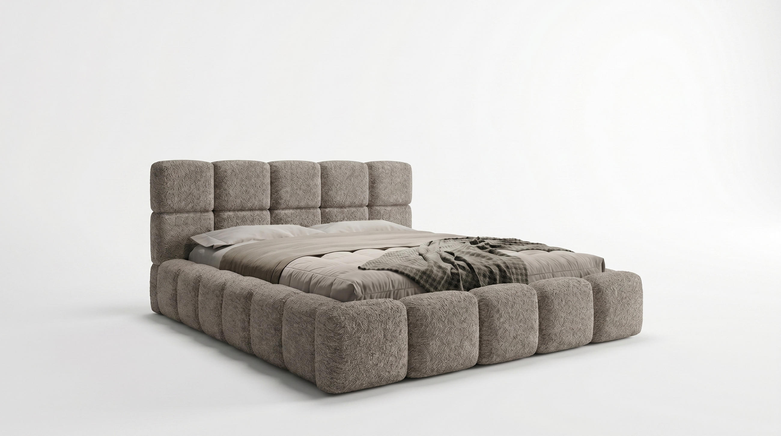 POLSTERBETT LOMBA 140x200 cm mit Bettkasten und Metall-Lattenrost – Bouclé Stoff Coral Grau - Grau, Textil (140/200cm) - Luxkor24