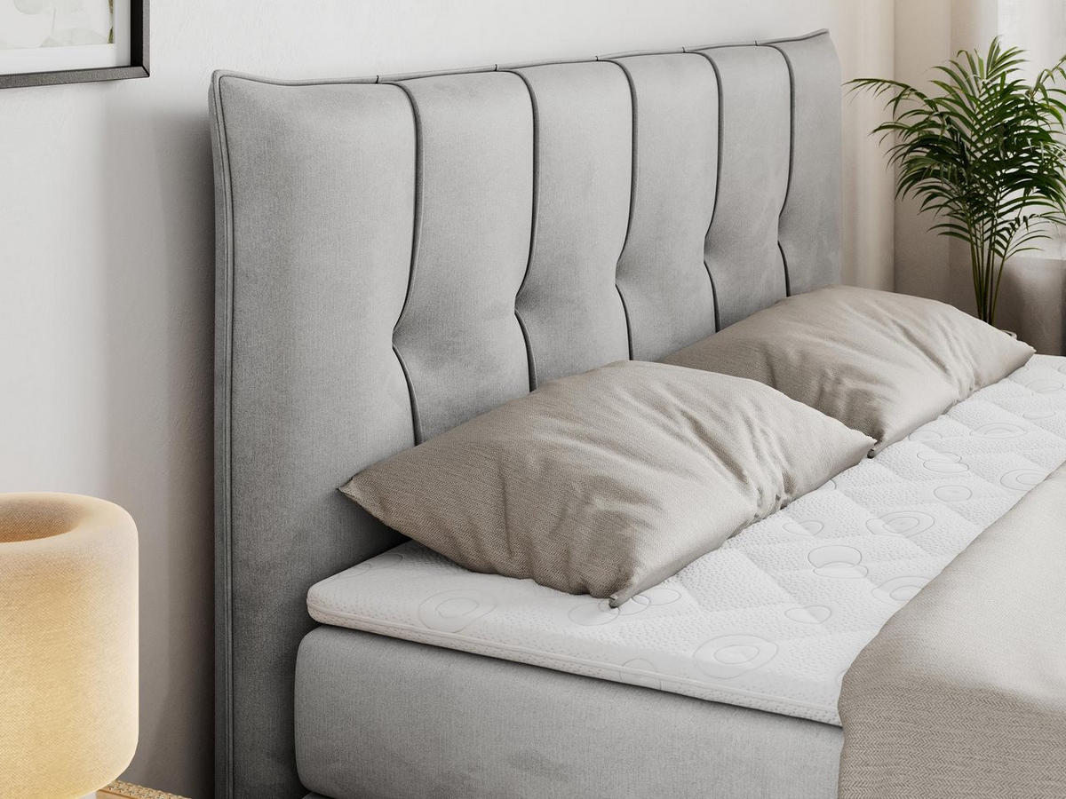 BOXSPRINGBETT PREMIUM 10 KING 160/200 Hellgrau Velvet - H3 - Hellgrau, Holz/Textil (160/200cm) - MKS