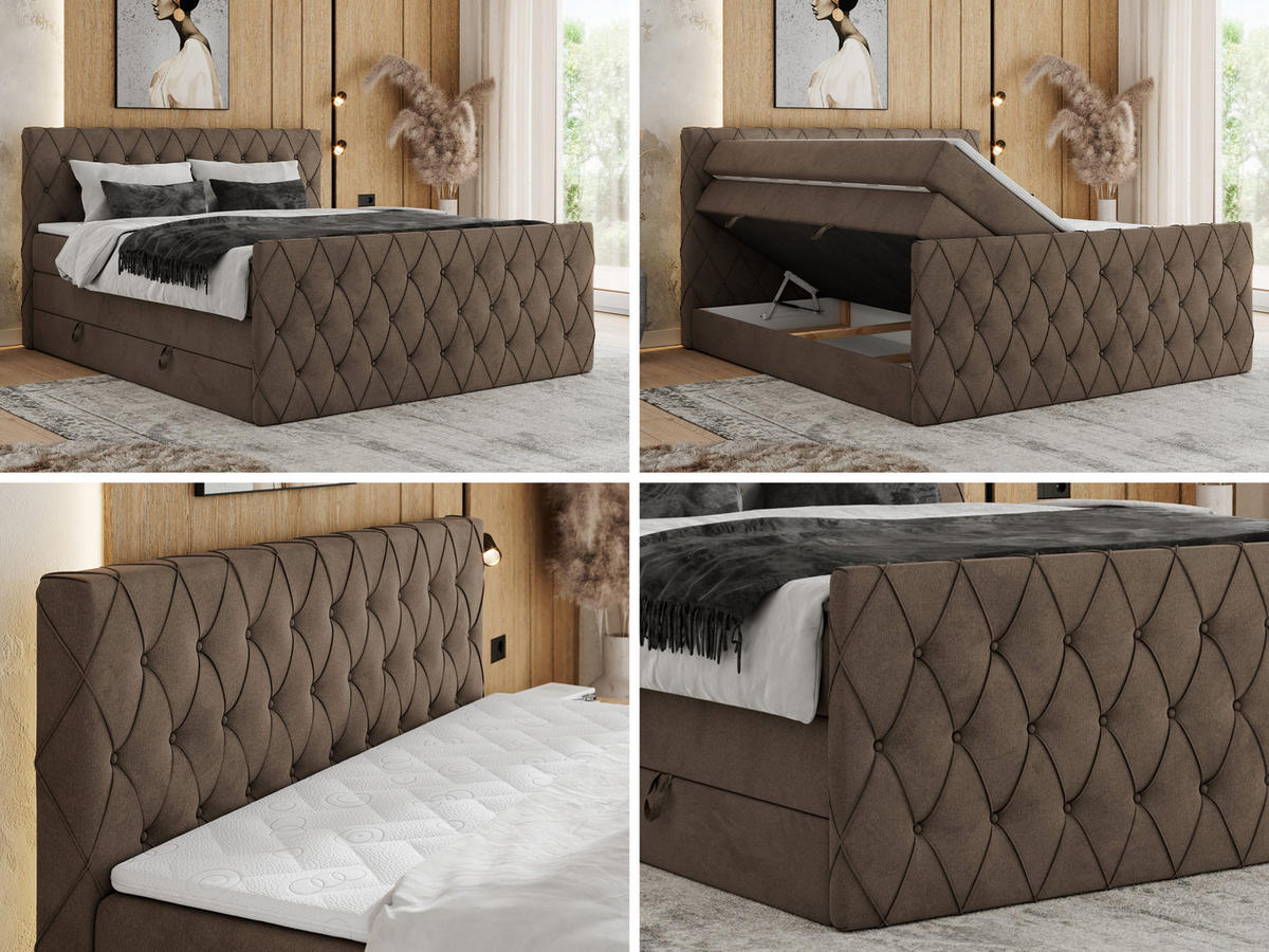 BOXSPRINGBETT MIREN KING DUO 120/200 Braun Velvet - H3 - Braun, Holz/Textil (120/200cm) - MKS