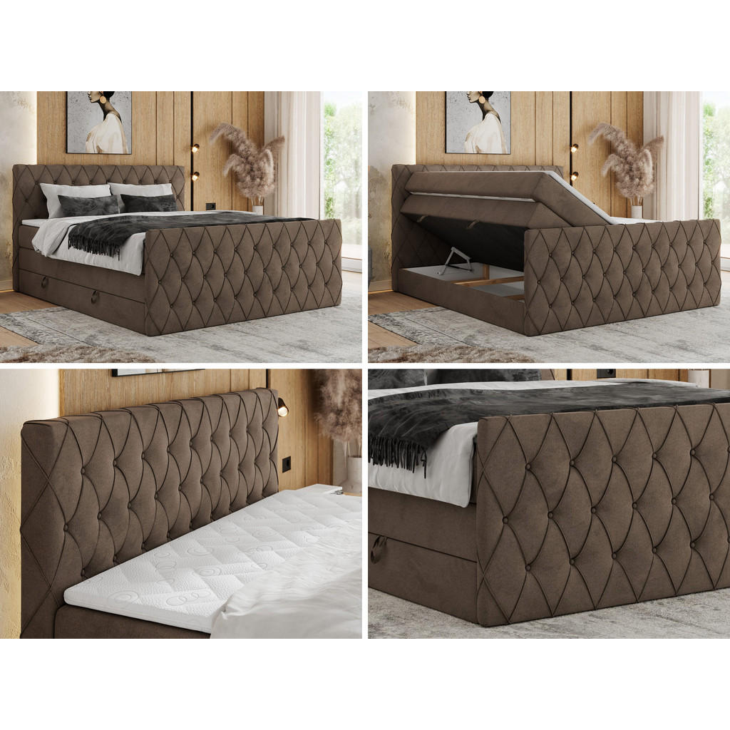 Thumbnail - MKS Boxspringbett, Braun, Textil, 2-Sitzer, H3, Rechteckig, 120x200 cm, Schlafzimmer, Betten, Boxspringbetten