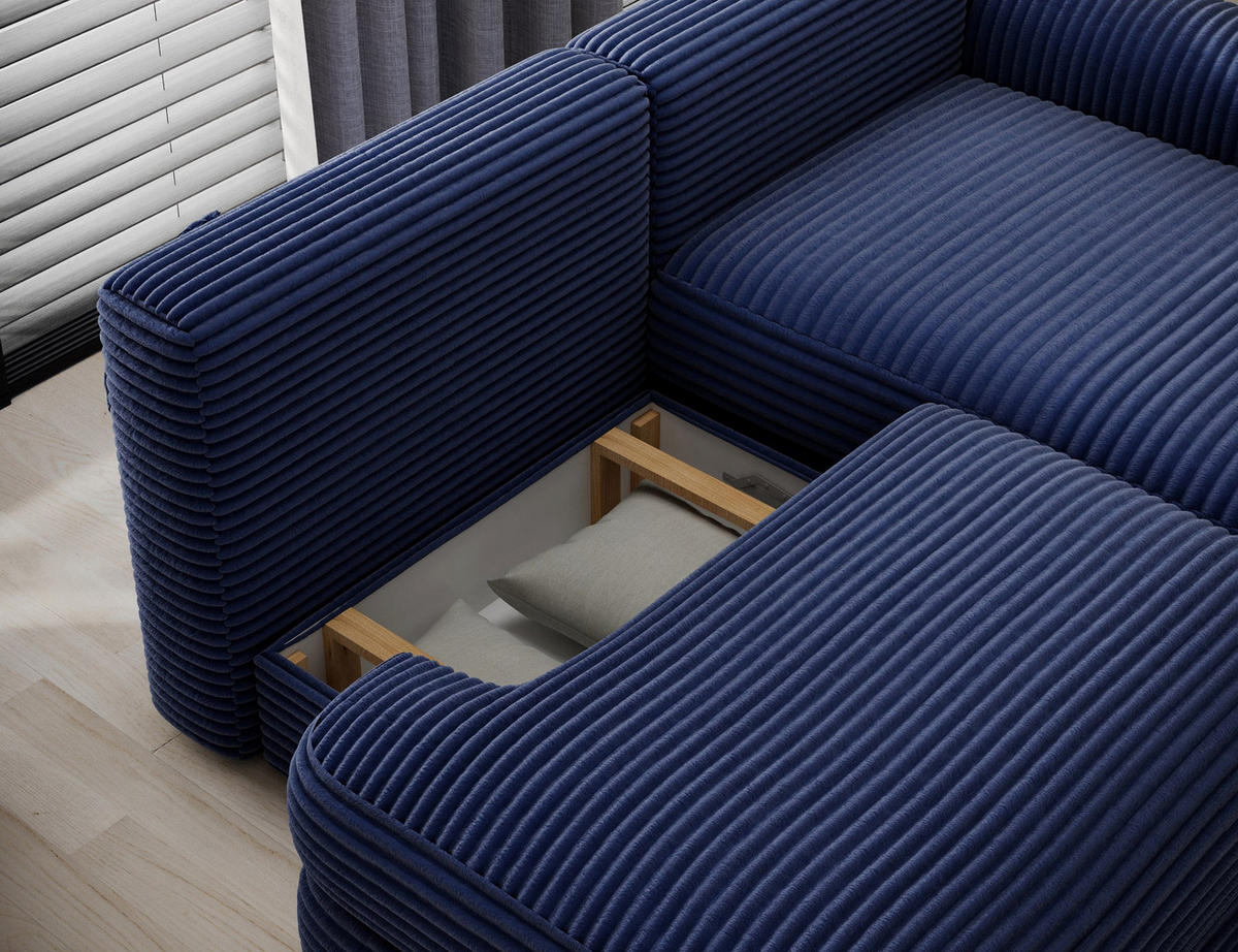 ECKSOFA RIPELI L-Form mit Schlaffunktion & Bettkasten – Modernes 3-Sitzer Sofa, Wellenfederung, 217 × 175 cm - Schwarz/Dunkelblau, Kunststoff (175/217cm) - Wohnideebilder