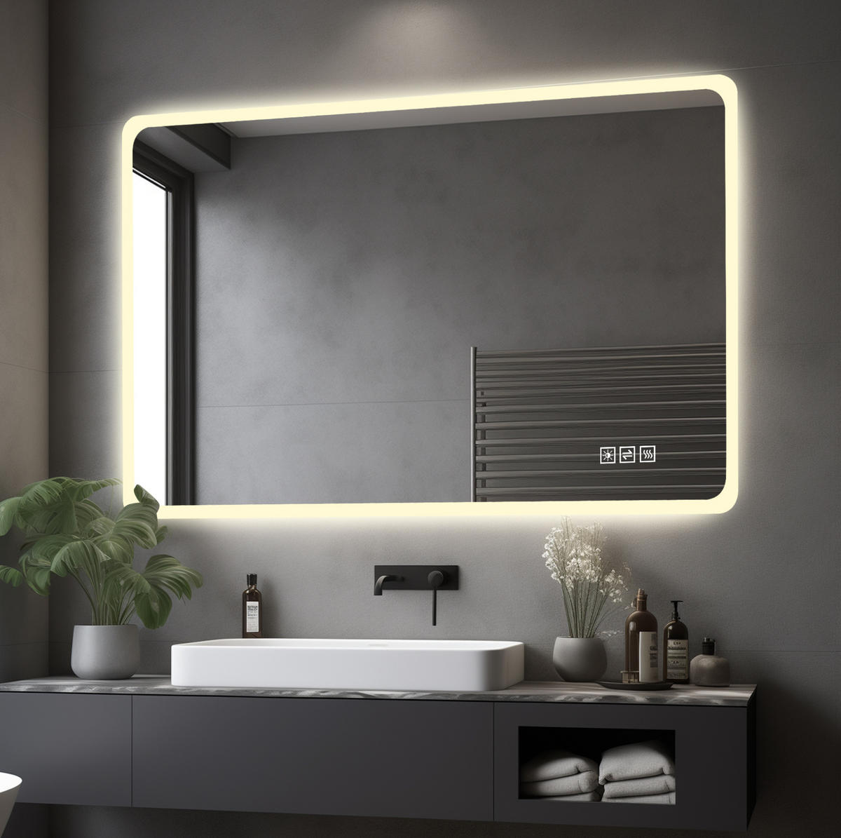 WANDSPIEGEL 100/2,9/60 cm silber aus Glas und Metall mit LED, Anti-Beschlag und Memory-Funktion - Silberfarben, Glas (60/2.9/100cm) - OKWISH