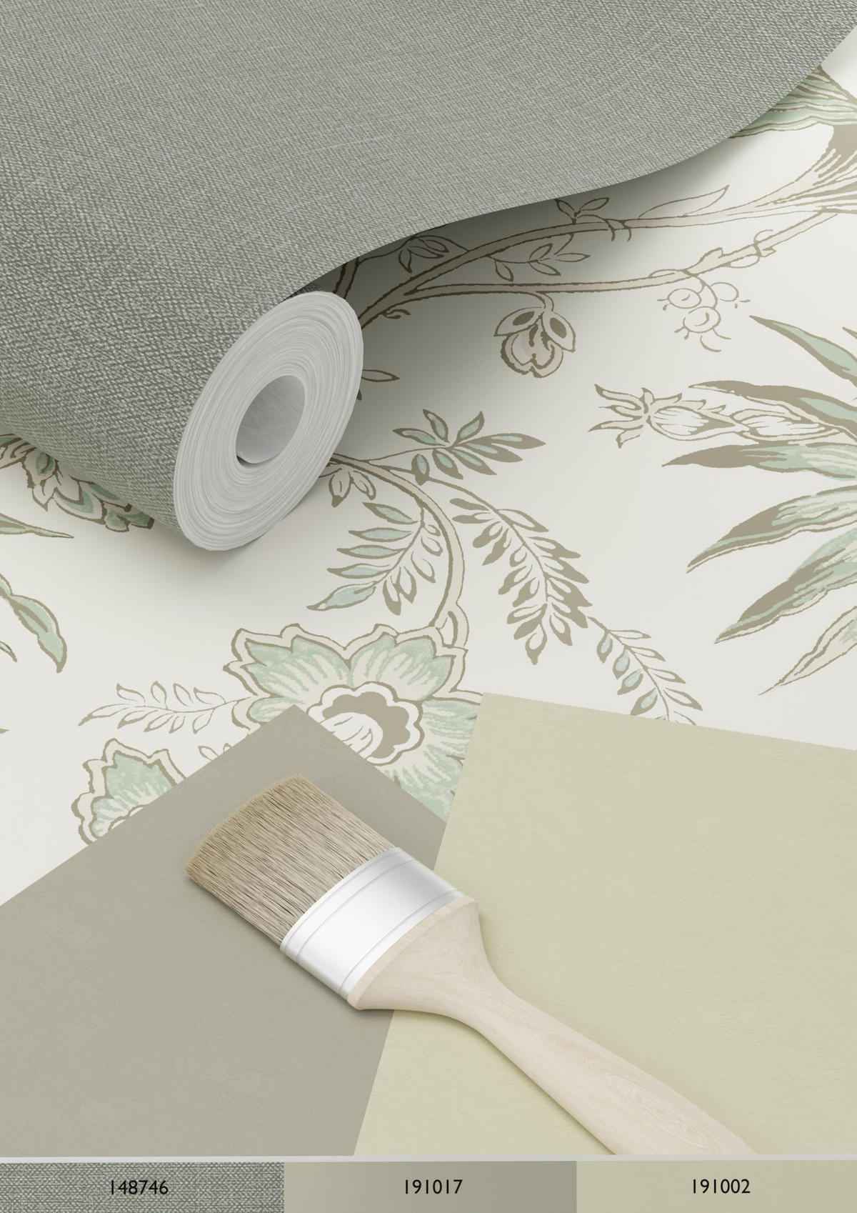 TAPETE Blumenmuster 53 cm x 10.05 m - Grün, Papier (53/1000cm) - ESTAhome