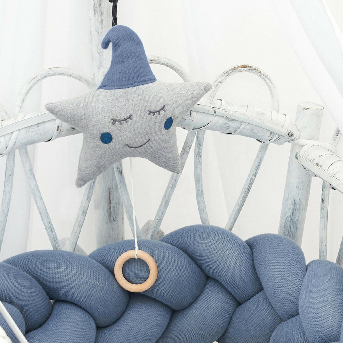 SPIELUHR Baby - Set mit Spieluhr + Rassel Blau - Blau, Textil (15/4/22cm) - nordic coast company