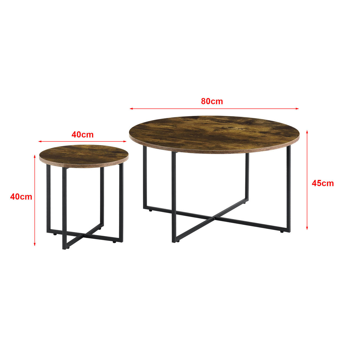 TISCH Härjedalen SET 2-teilig 80/80/45 - Braun, Metall (80/80/45cm) - [en.casa]
